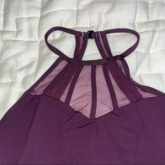 Natalie Eggplant Leotard with Mesh Details - Picture 2 of 6